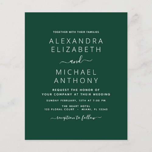 Budget Emerald Green Wedding with Photo Invitation Flyer