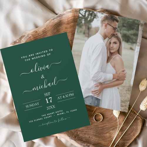 Budget Emerald Green Wedding with Photo Invitation Flyer