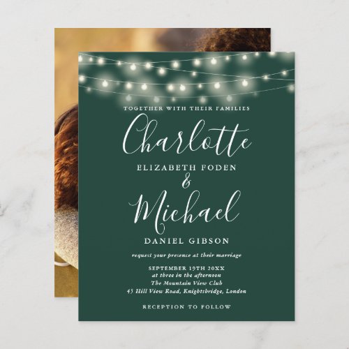 Budget Emerald Lights Photo Wedding Invitation