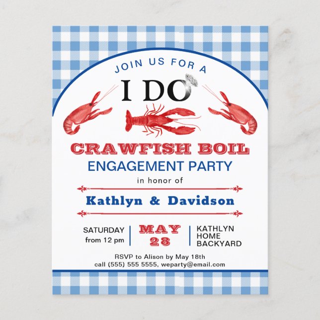 BUDGET Engagement 4 Photo Crawfish Boil Invitation (Front)