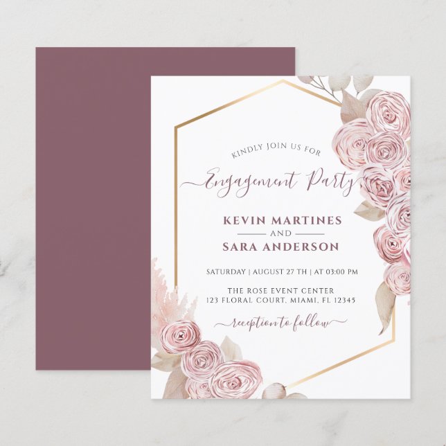 Budget Engagement Party Bohemian Pink Floral (Front/Back)