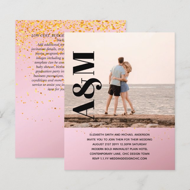 BUDGET Engagement Party Invitation PHOTO BOLD TEX (Front/Back)