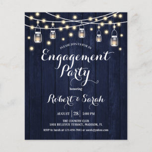 Budget Engagement Party Navy Rustic Wood Invite Flyer