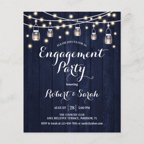 Budget Engagement Party Navy Rustic Wood Invite Flyer