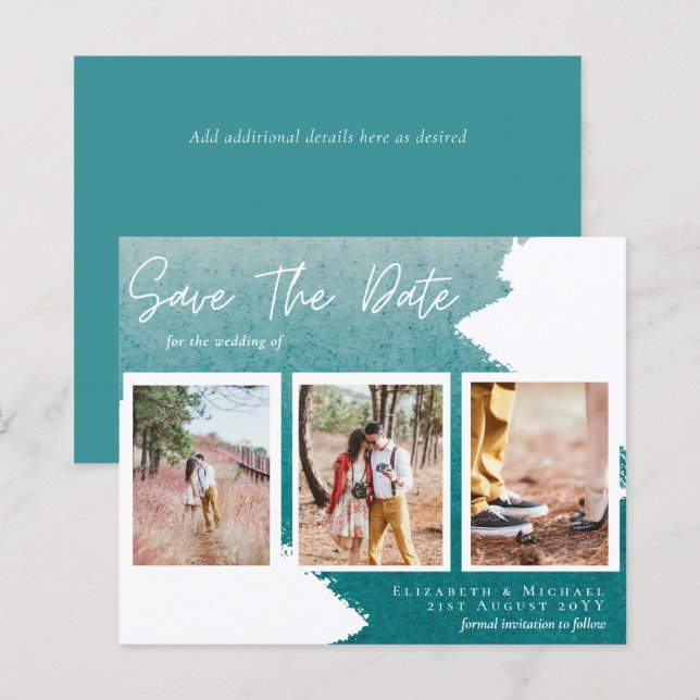 BUDGET Engagement Photo TEAL Abstract SAVE DATE  (Front/Back)