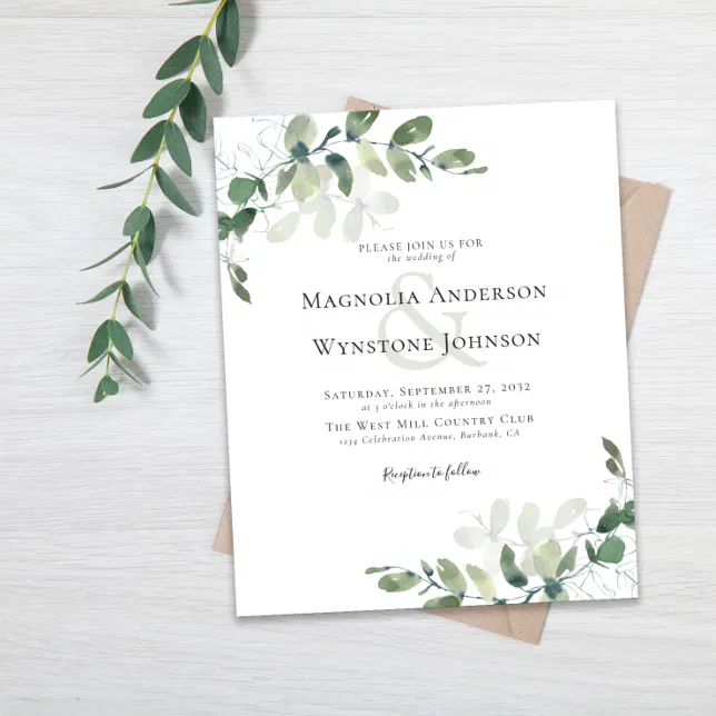 BUDGET Eucalyptus Ampersand Wedding Invitation Flyer | Zazzle