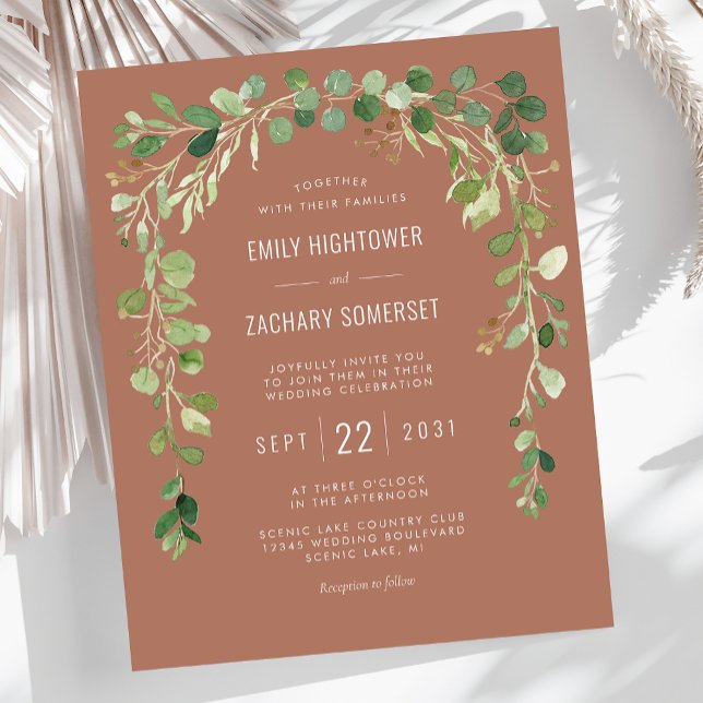 Budget Eucalyptus Arch Terracotta Wedding Invite (Creator Uploaded)