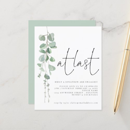 Budget Eucalyptus At Last Engagement Party Invite