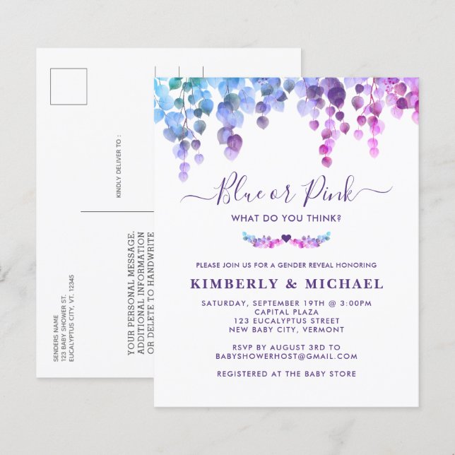 Budget Eucalyptus Baby Gender Reveal Pink Blue (Front/Back)