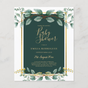 BUDGET Eucalyptus BABY SHOWER GOLD QR CODE INVITE Flyer