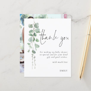 Budget Eucalyptus Baby Shower Party Photo Thanks