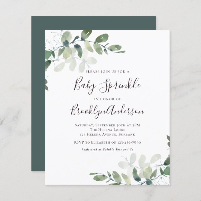 Budget Eucalyptus Baby Sprinkle Invitation (Front/Back)
