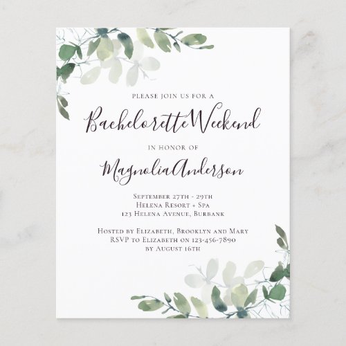 Budget Eucalyptus Bachelorette Party Invitation