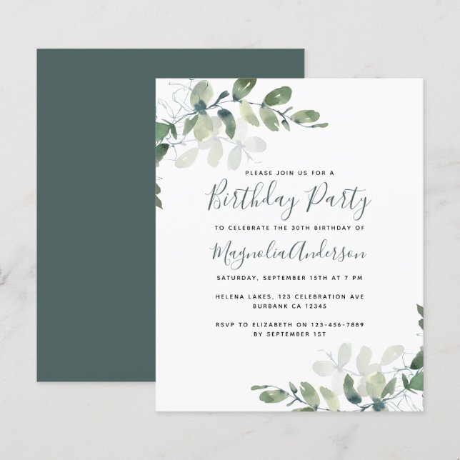 BUDGET Eucalyptus Birthday Party Invitation (Front/Back)