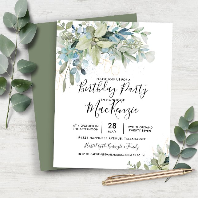 Budget Eucalyptus Birthday Party Invitation (Budget Eucalyptus Birthday Party Invitation)