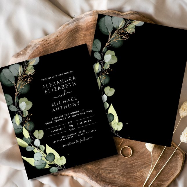 Budget Eucalyptus Black Wedding Invitation Flyer (Creator Uploaded)