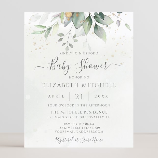 Budget Eucalyptus Botanical Baby Shower Invitation