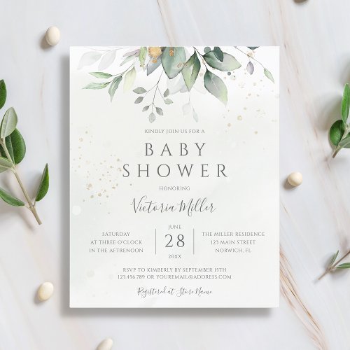 Budget Eucalyptus Botanical Baby Shower Invitation