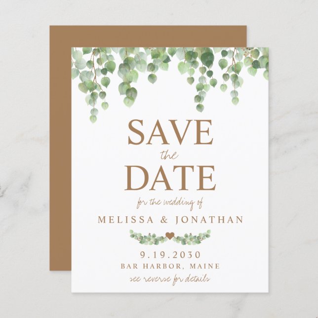 Budget Eucalyptus Botanical QR Code Save The Date  (Front/Back)