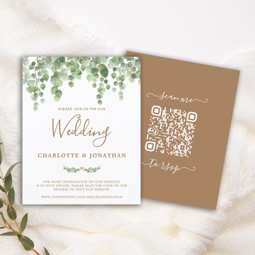 Budget Eucalyptus Botanical QR Code Wedding Invite