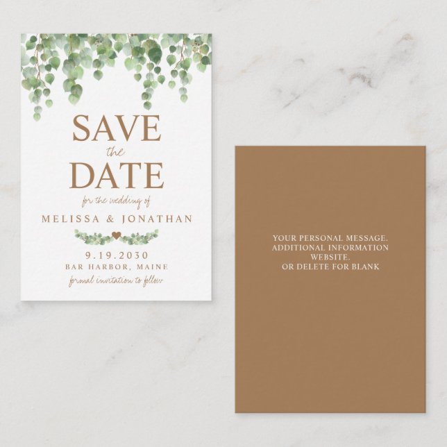Budget Eucalyptus Botanical Save The Date Note Card (Front/Back)