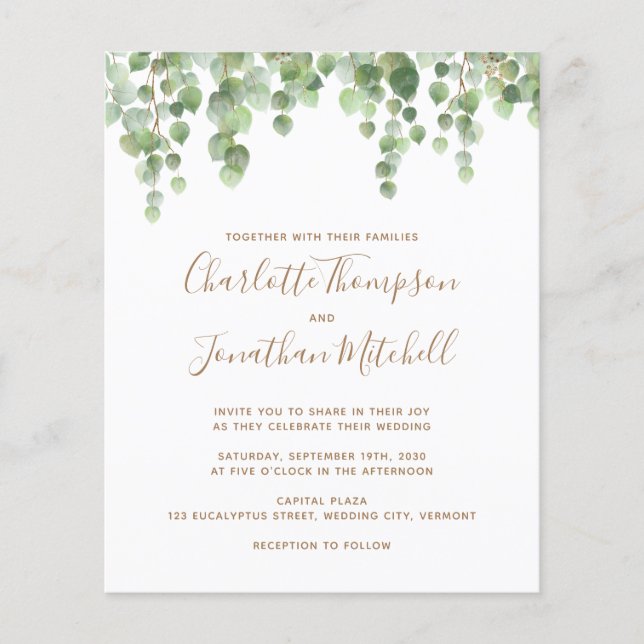 Budget Eucalyptus Botanical Wedding Invitation (Front)