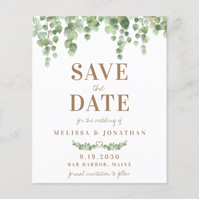 Budget Eucalyptus Botanical Wedding Save The Date (Front)
