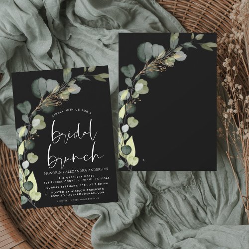 Budget Eucalyptus Bridal Brunch Black Invitation