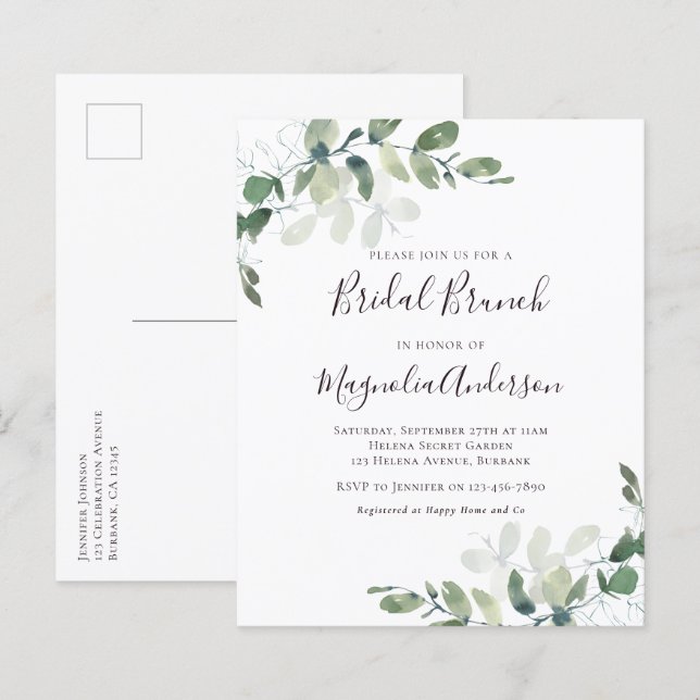 Budget Eucalyptus Bridal Brunch Postcard Invite (Front/Back)