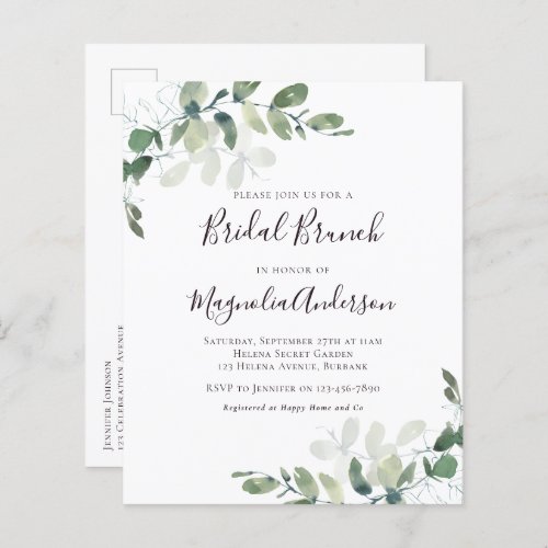 Budget Eucalyptus Bridal Brunch Postcard Invite