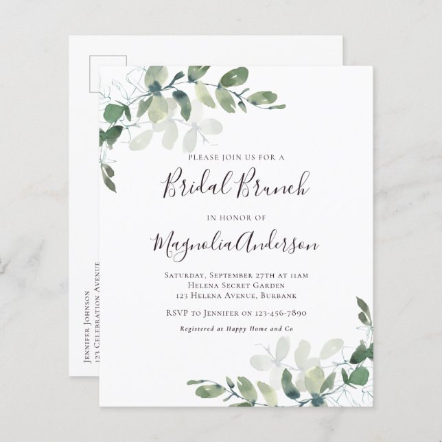 Budget Eucalyptus Bridal Brunch Postcard Invite (Front/Back)
