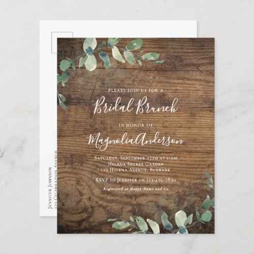 Budget Eucalyptus Bridal Brunch Postcard Invite