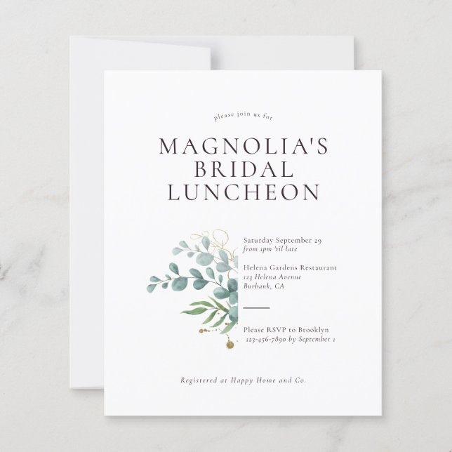BUDGET Eucalyptus Bridal Luncheon Invitation (Front)