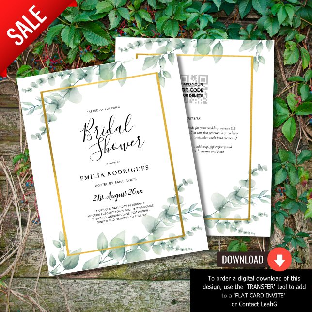 BUDGET Eucalyptus BRIDAL SHOWER GOLD QR CODE Flyer (Creator Uploaded)