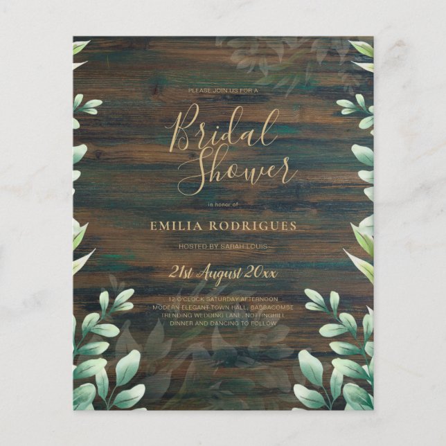 BUDGET Eucalyptus BRIDAL SHOWER Greenery Gold Flye Flyer (Front)
