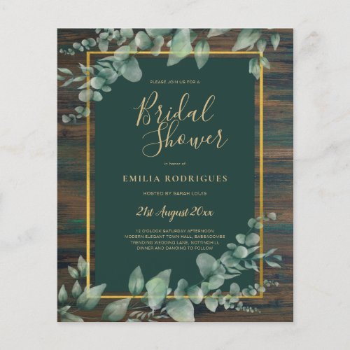 BUDGET Eucalyptus BRIDAL SHOWER Greenery Gold Flyer