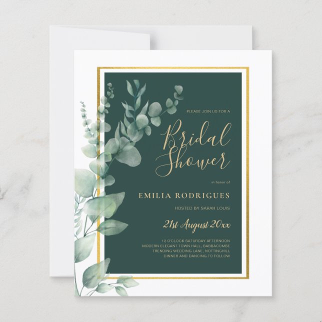 BUDGET Eucalyptus BRIDAL SHOWER Greenery Gold QR C (Front)