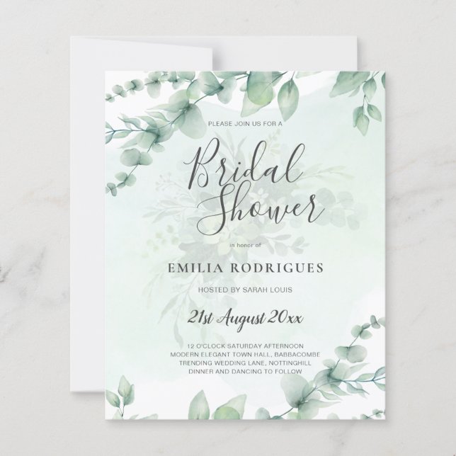 BUDGET Eucalyptus BRIDAL SHOWER Greenery Gold QR C (Front)
