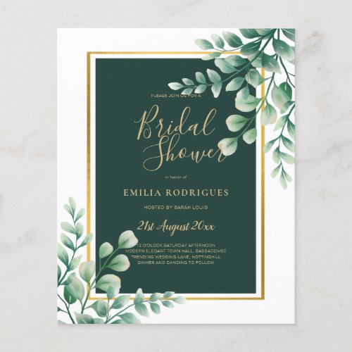 BUDGET Eucalyptus BRIDAL SHOWER Greenery Gold QR C Flyer