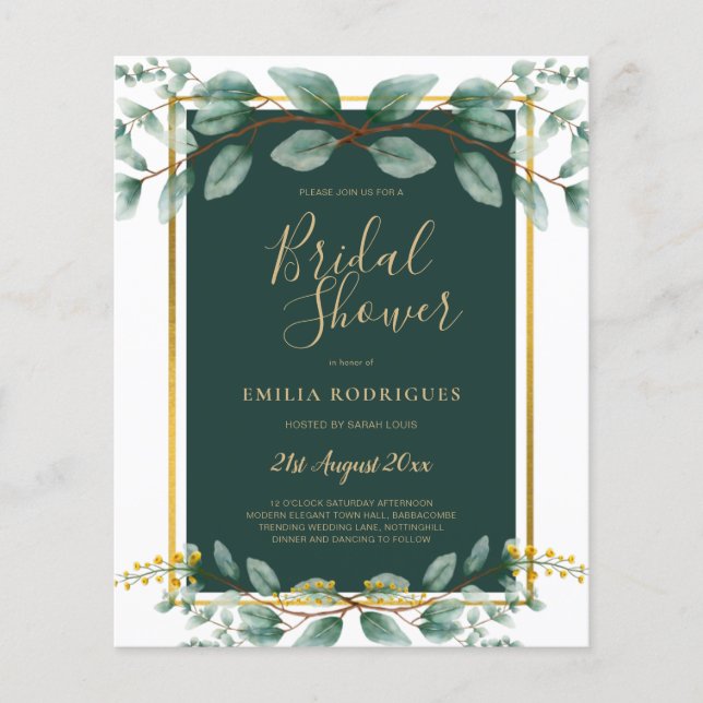 BUDGET Eucalyptus BRIDAL SHOWER Greenery Gold QR C Flyer (Front)