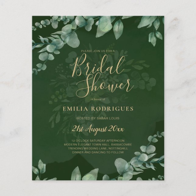 BUDGET Eucalyptus BRIDAL SHOWER Greenery Gold QR C Flyer (Front)