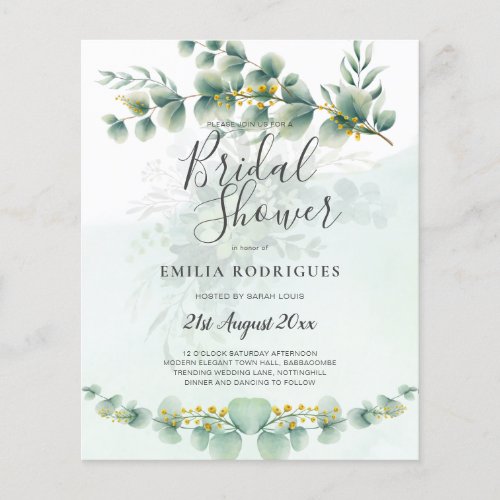 BUDGET Eucalyptus BRIDAL SHOWER Greenery Gold QR C Flyer