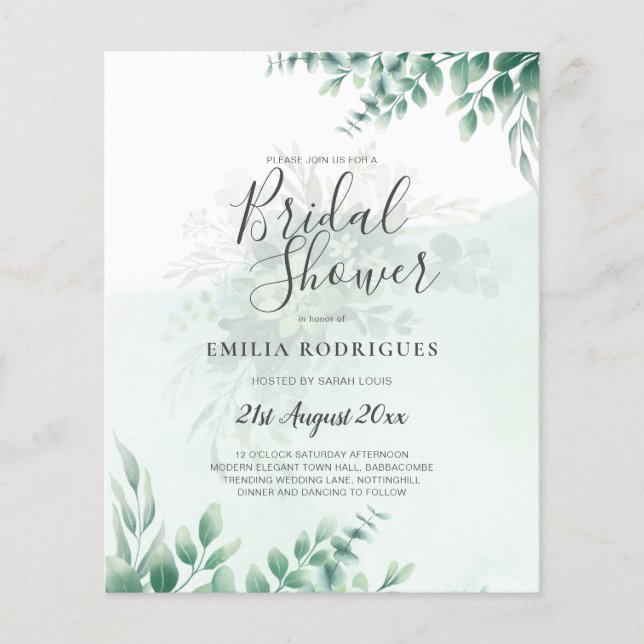 BUDGET Eucalyptus BRIDAL SHOWER Greenery Gold QR C Flyer (Front)
