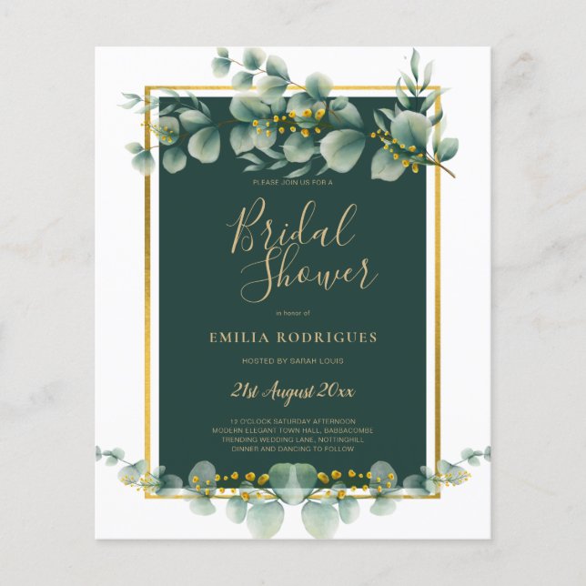 BUDGET Eucalyptus BRIDAL SHOWER Greenery Gold QR C Flyer (Front)