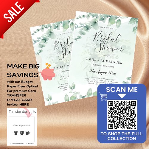 BUDGET Eucalyptus BRIDAL SHOWER Greenery Gold QR C Flyer