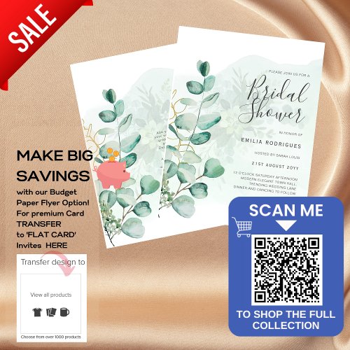 BUDGET Eucalyptus BRIDAL SHOWER Greenery Gold QR C Flyer