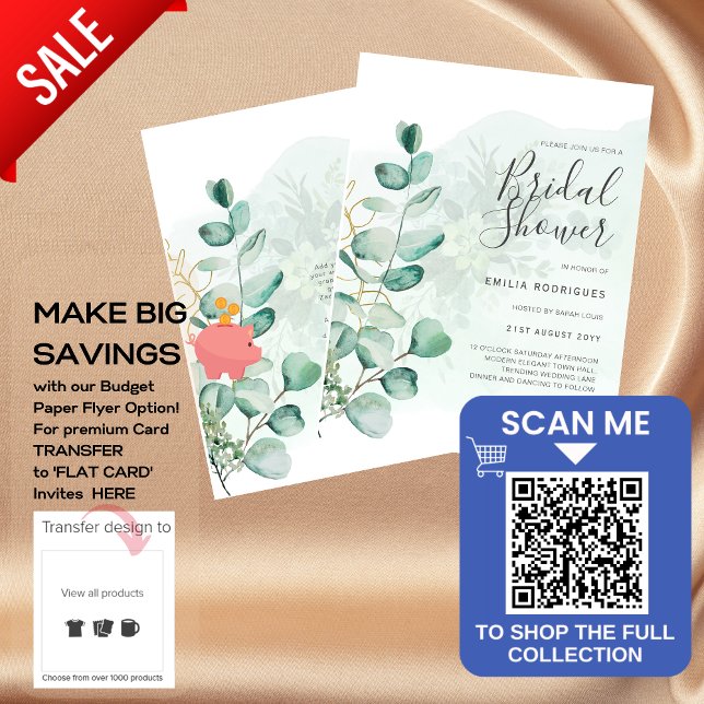 BUDGET Eucalyptus BRIDAL SHOWER Greenery Gold QR C Flyer (Creator Uploaded)
