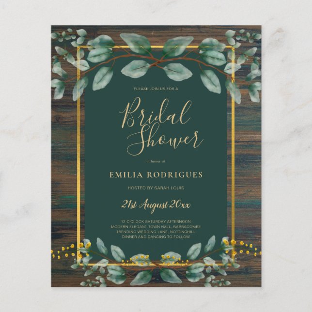 BUDGET Eucalyptus BRIDAL SHOWER Greenery Gold QR Flyer (Front)