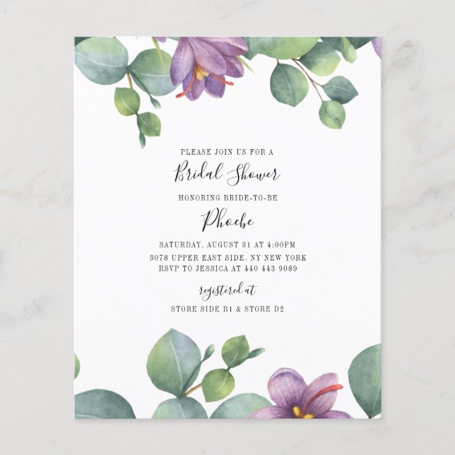 Budget Eucalyptus Bridal Shower Greenery Purple (Front)