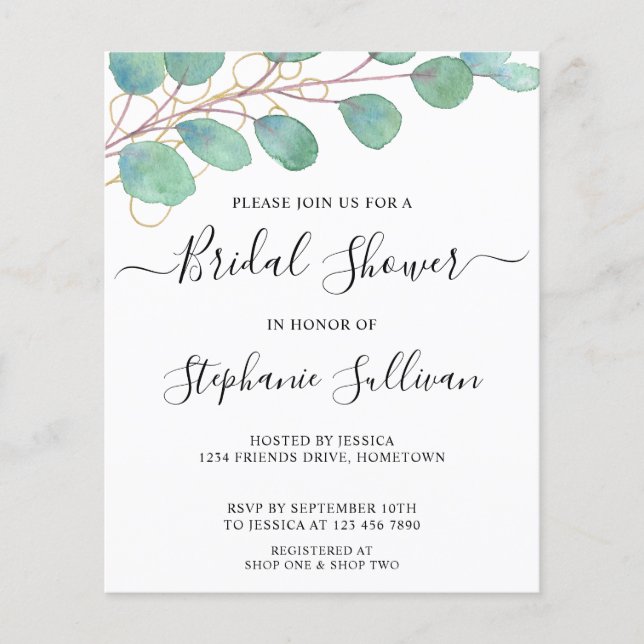 Budget Eucalyptus Bridal Shower Invitation (Front)